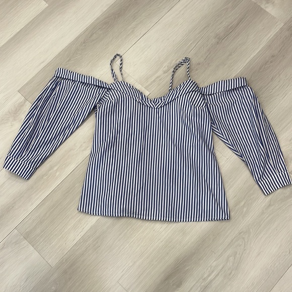 Revolve Brand Bardot Blue and White Striped Top - Picture 2 of 16